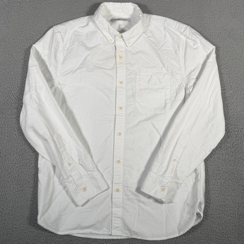 Outerknown Shirt Mens Medium White Button Down Flannel Casual Pocket *Flaw
